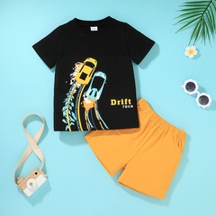 Moda de verano para niños, ropa de manga corta, traje de dos piezas con pantalones cortos para niños de dibujos animados