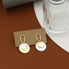 simple fashion contrast color double disc copper earrings