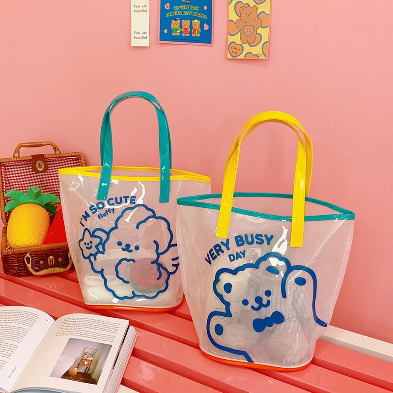 Fashion cute bear jelly bag transparent female travel portable practical largecapacity bag