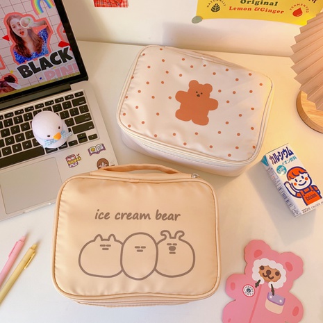Korean cartoon bear print canvas bag daily storage bag large-capacity cosmetic bag's discount tags