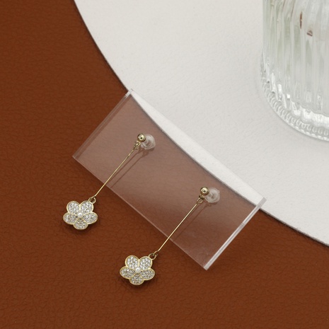 classic long tassel flower inlaid rhinestone copper earrings NHIK594164's discount tags