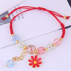 fashion simple daisy pendant crystal beads braided rope bracelet