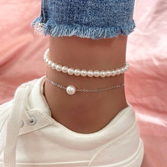 European and American fashion simple double layered pearl anklet two-piece set