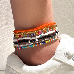Fashion bohemian mix colorful rice beads anklet seven-piece set