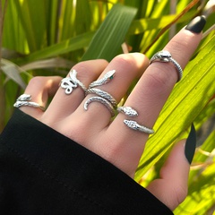 fashion retro crown geometric joint simple snake ring five-piece set