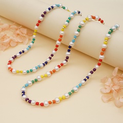 Bohemian rainbow mix-color pearl hand-beaded fashion necklace