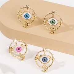Trendy exquisite gold copper stars moon eye simple ring jewelry
