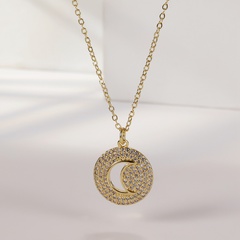 new micro-encrusted zircon moon necklace female fashion copper clavicle chain