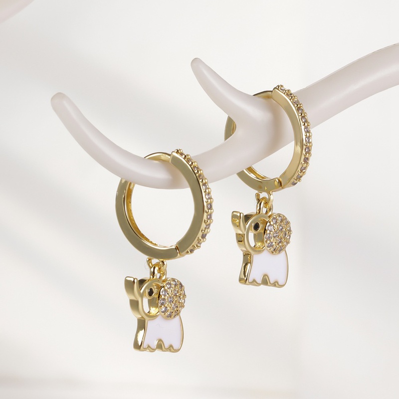Copper zircon enamel elephant animal dripping oil personality simple earrings