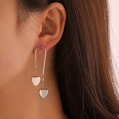 Korean tassel heart-shape earrings retro metal long geometric earrings