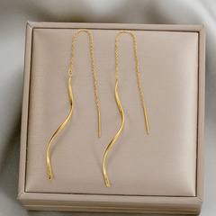 Korean minimalist wavy curved long tassel alloy earrings wholesale