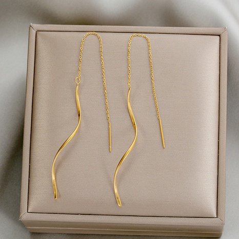 Korean minimalist wavy curved long tassel alloy earrings wholesale's discount tags