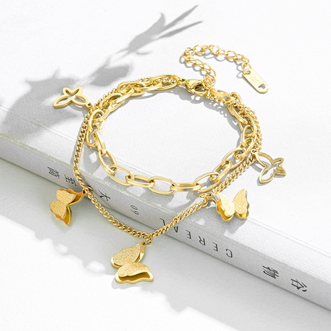 Nouveau bracelet en acier titane personnalité papillon double couche créatif's discount tags