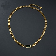 fashion titanium steel retro necklace inlaid green diamond thick chain clavicle chain