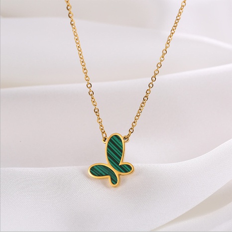 fashion green irregular butterfly titanium steel necklace simple clavicle chain NHXI594129's discount tags