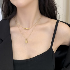 fashion lock-shaped English letter pendant titanium steel double-layer necklace