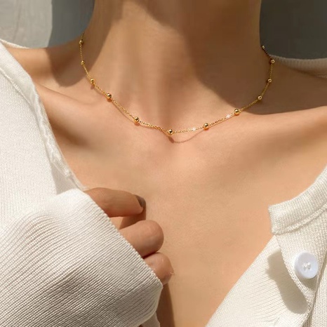 collier de perles de petites boules simple chaîne de clavicule en acier au titane's discount tags