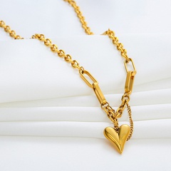 collier en acier au titane en forme de coeur à la mode collier simple chaîne de chandail