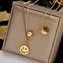 fashion multi-element smiley face pendant titanium steel necklace creative multi-layer clavicle chain