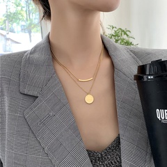 Fashion titanium steel necklace simple geometric round clavicle chain double layer sweater chain