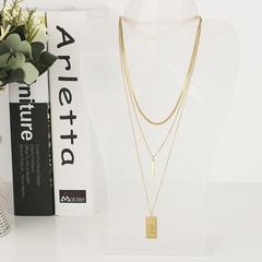 fashion creative new golden square face titanium steel necklace multi-layer sweater chain