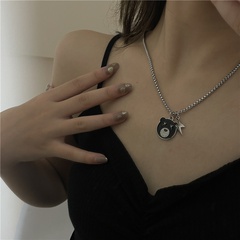 fashion titanium steel necklace cute black little bear pendant sweater chain