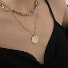 fashion multi-layer geometric abstract simple square pendant necklace stainless steel sweater chain