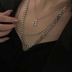 simple titanium steel hip-hop long double-layer letter pendant necklace