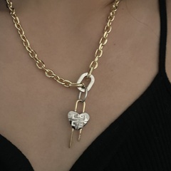 fashion retro double color clavicle chain letter heart-shaoed alloy necklace