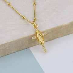 Fashion Virgin pendant copper inlaid zircon cross necklace