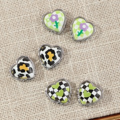 Fashion heart-shape black and white checkerboard plaid earrings flower leopard alloy earrings