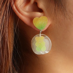 Fashion new creative resin bear earrings heart-shape candy color earrings