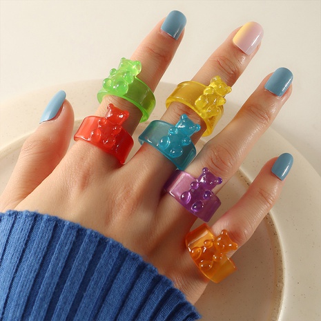 resin bear fashion trend creative fun color index finger ring NHNZ594263's discount tags