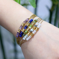 Fashion geometric semi-precious stone faceted double-layer copper bracelet