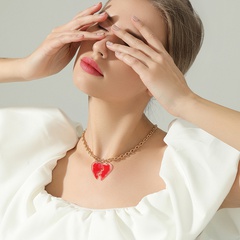 fashion red heart necklace female niche design enamel drop glaze clavicle chain