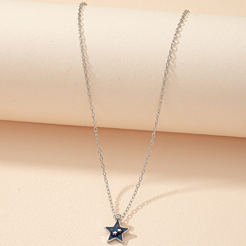 Korean light luxury design moon star retro enamel dripping oil pendant necklace