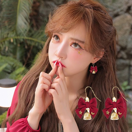 fashion star moon red velvet bow crystal bell earrings's discount tags