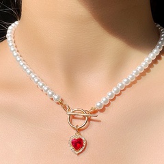 new creative French retro simple women's jewelry ruby pearl necklace wholesale