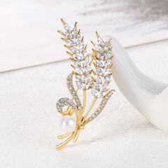 Broche de perlas de oreja de trigo con incrustaciones de diamantes de imitación nuevos de moda