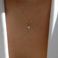 simple love pendant necklace fashion alloy inlaid rhinestone sweater chain necklace