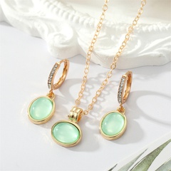 European retro simple green oval opal rhinestone earrings necklace wholesale