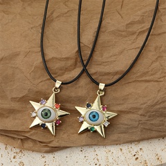European trend alloy colored diamond five-pointed star devil's eye black rope necklace