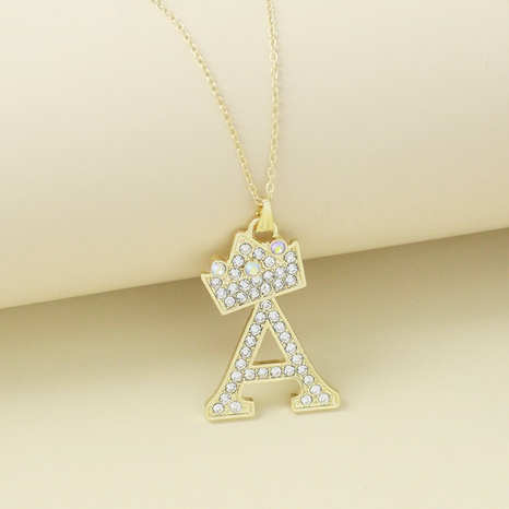 Creative alloy rhinestone crown letter necklace sweater chain wholesale  NHHED603628's discount tags