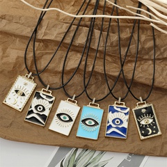 European retro tarot card black rope oil painting eye square pendant necklace