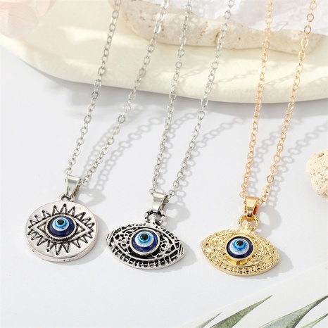 alloy Turkish devil's eye pendant necklace geometric carving eye clavicle chain's discount tags