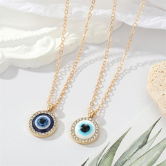 retro trend point diamond round Turkish eye pendant necklace clavicle chain