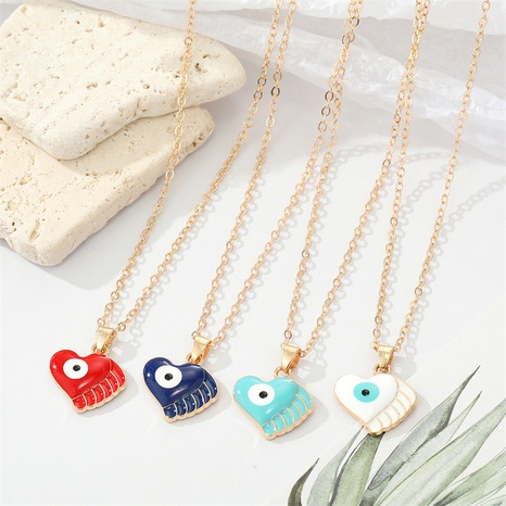 fashion alloy drip oil color eyes wings heart necklace peach heart devil eye necklace's discount tags