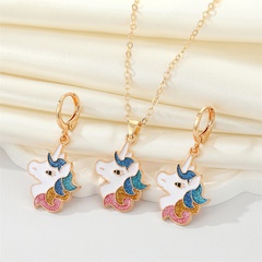 European jewelry cute colorful glitter unicorn necklace earrings women