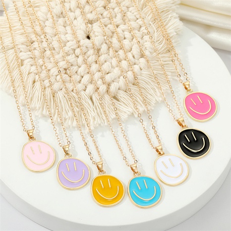 European jewelry candy-colored alloy drip oil smiley pendent collarbone chain NHGO594482's discount tags