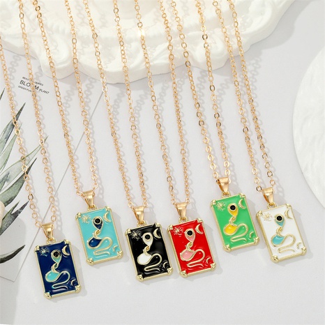 European retro ethnic style alloy snake oil painting tarot pendant necklace's discount tags